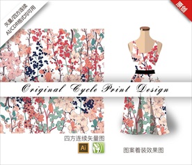 原创矢量手绘中国风花朵循环图案