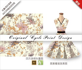 原创矢量手绘清新菊花循环图案