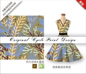 原创抽象手绘树叶丛林循环图案