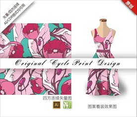 原创矢量抽象中国风花朵循环图案