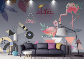 北欧简约火烈鸟几何图形电视背景