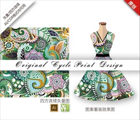 原创抽象中国风花朵牡丹循环图案