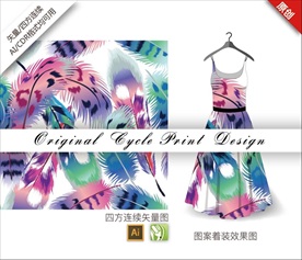 原创矢量手绘羽毛丛林循环图案