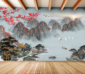 原创水墨山水风景画背景墙装饰画