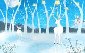 北欧梦幻森林手绘麋鹿背景墙壁画