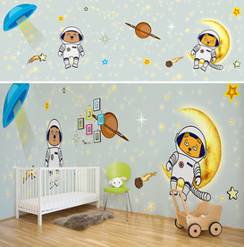 太空星空儿童房背景墙