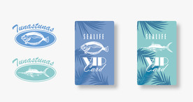 矢量手绘金枪鱼鲽鱼