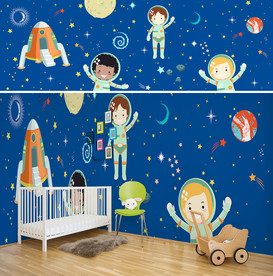 卡通太空星空儿童房背景墙