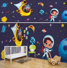 太空星空儿童房背景墙
