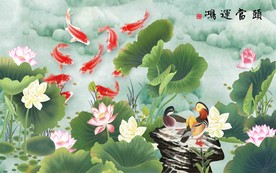 荷花装饰画背景墙