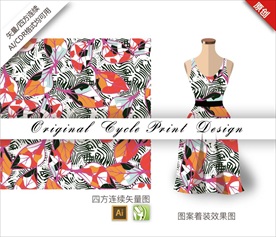 原创手绘条纹抽象叶子循环图案