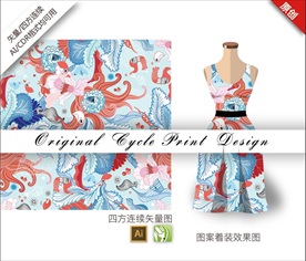 原创手绘中国风杜鹃循环图案