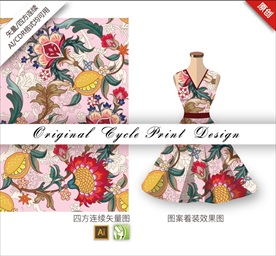 原创手绘中国风花卉宫廷图案