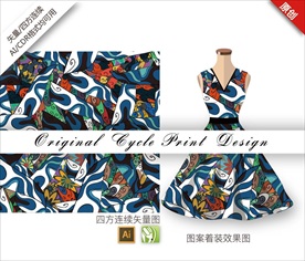 原创手绘抽象欧式花纹循环图案