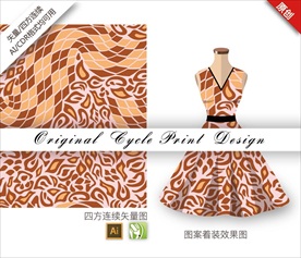 原创手绘抽象格子豹纹循环图案