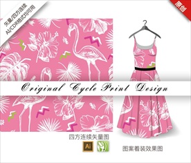 原创线条中国风火烈鸟循环图案