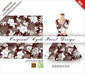 原创手绘海滩夏季花朵循环图案