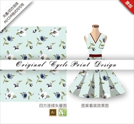 原创手绘清新水彩水仙循环图案