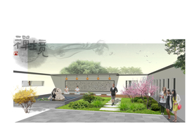 禅意中式庭院景观分层效果图