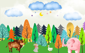 水彩手绘背景墙