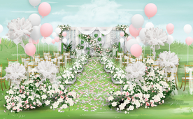 白粉色户外婚礼仪式区