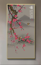 原创玄关梅花花鸟春喜装饰画壁画