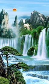山水瀑布画