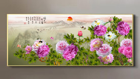 原创无框画牡丹蝴蝶装饰画壁画