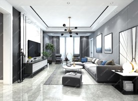 现代客餐厅集成墙面模型效果图