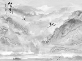 山水情灰色背景通道不分色未分层