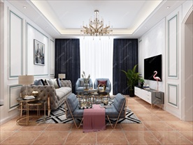 轻奢客厅集成墙面模型效果图