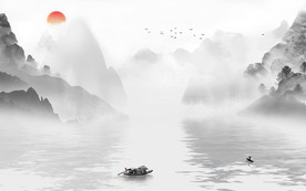 灰色高档山水画 TIF分层画