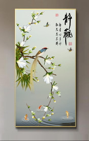 原创玄关玉兰喜鹊花开富贵装饰画