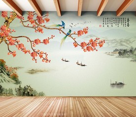 原创梅花喜鹊喜梅背景墙装饰画