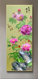 原创玄关牡丹花鸟花开富贵装饰画