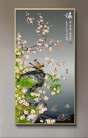 原创玄关手绘梅花花鸟装饰画壁画