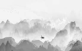 中式灰色山水壁画 TIF分层