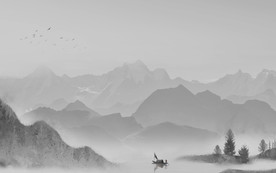 中国风灰色山水壁画 TIF分层