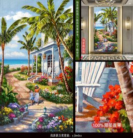 海边椰树洋房别墅田园风景