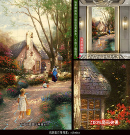 北欧小镇田园风景油画