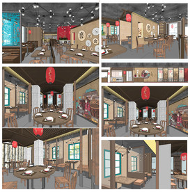 中式餐饮空间SU模型