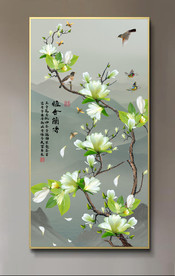 原创玄关玉兰花鸟雅诗兰香背景墙