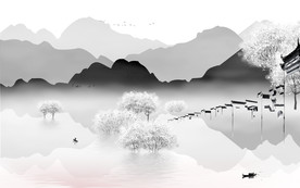 灰色背景墙画