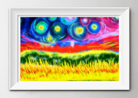 麦田星空手绘油画装饰画无框画