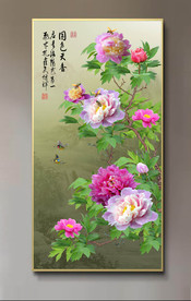原创玄关牡丹国色天香装饰画壁画