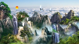 迎客松松鹤背景墙