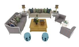 美式沙发组3d模型