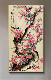 原创玄关手绘梅花喜鹊装饰画壁画