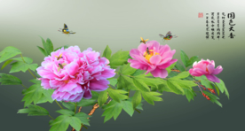 原创高清牡丹花开富贵背景墙