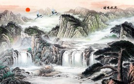 中式迎客松背景墙